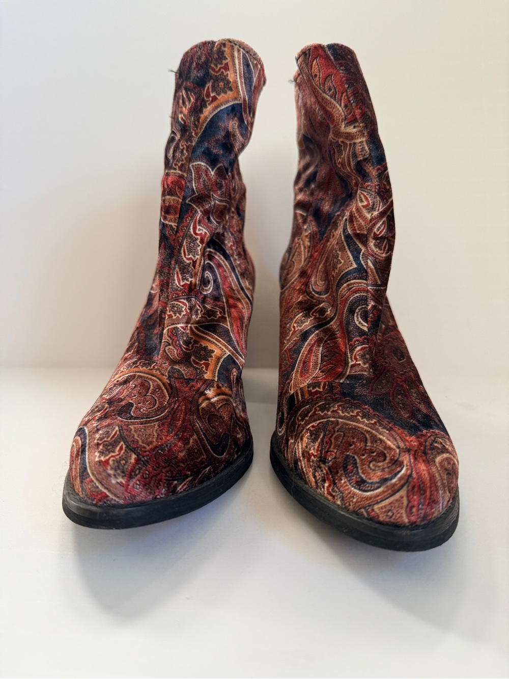 Women’s Size 7 Paisley Ankle Boots Western Boho Block Heel Booties